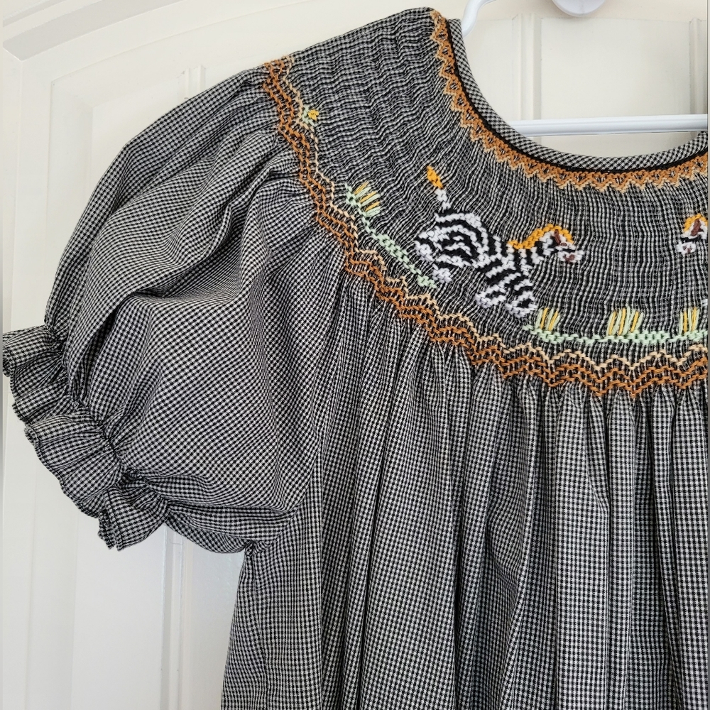 Embroidered Rosalina smocked bishop gingham plaid check prairie dre…